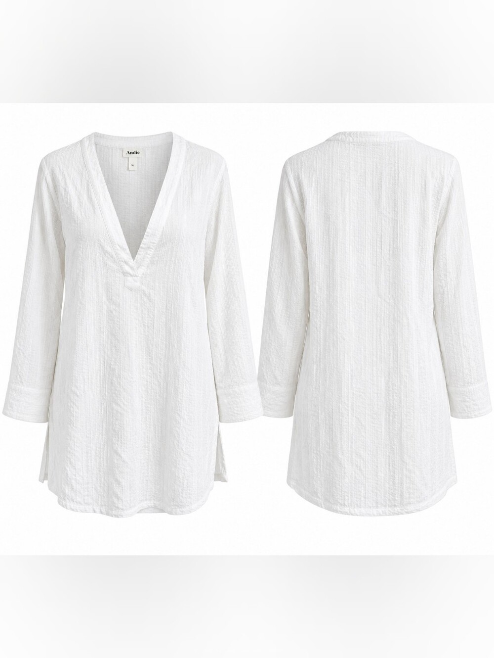 NWT Andie White Cotton Textured Long Sleeve Swim Cover Up Tunic XL Beach Resort
